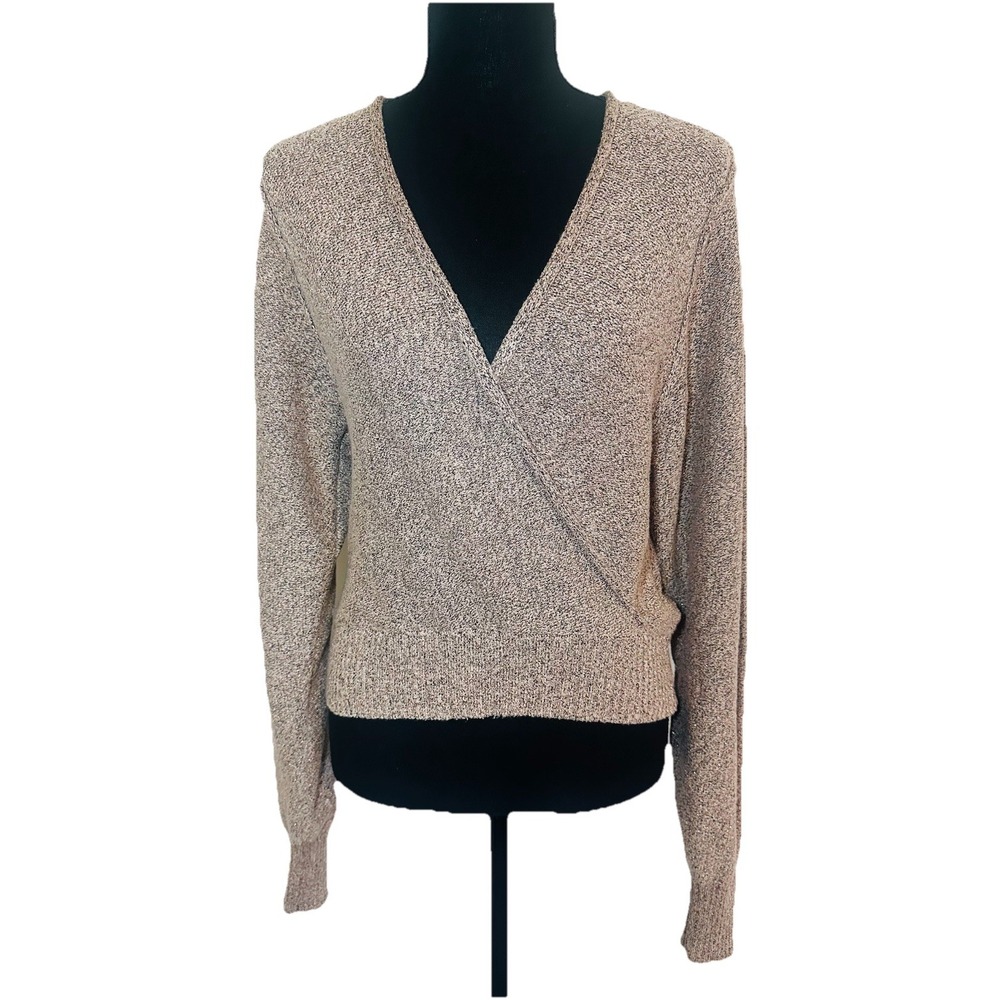 FREE PEOPLE Going For Gold Faux Wrap Rose Gold Metallic Knit Sweater SMALL